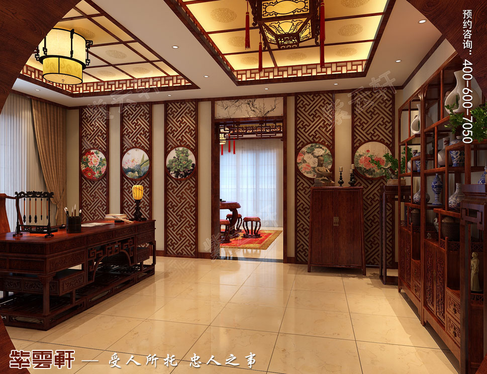 復(fù)古中式別墅<a href=http://www.disposabletattoopen.com/shufangzhs/ target=_blank class=infotextkey>書房裝修效果圖</a>