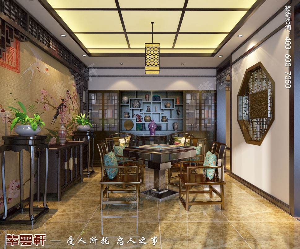 簡約古典中式設計別墅棋牌室效果圖
