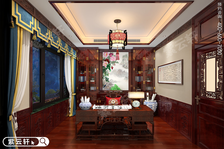 中式<a href=http://www.disposabletattoopen.com/shufangzhs/ target=_blank class=infotextkey>書(shū)房裝修效果圖</a>