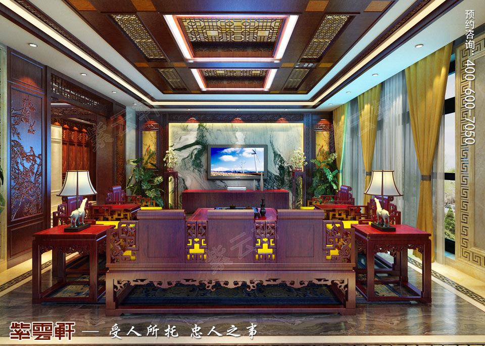 豪宅客廳古典中式風(fēng)格裝修