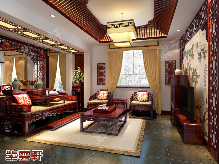 起居室<a href=http://www.disposabletattoopen.com/ target=_blank class=infotextkey>中式裝修風(fēng)格</a>圖