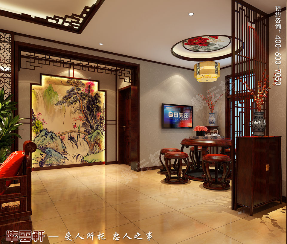 簡約古典<a href=http://www.disposabletattoopen.com/ target=_blank class=infotextkey>中式風(fēng)格</a>裝修門廳效果圖