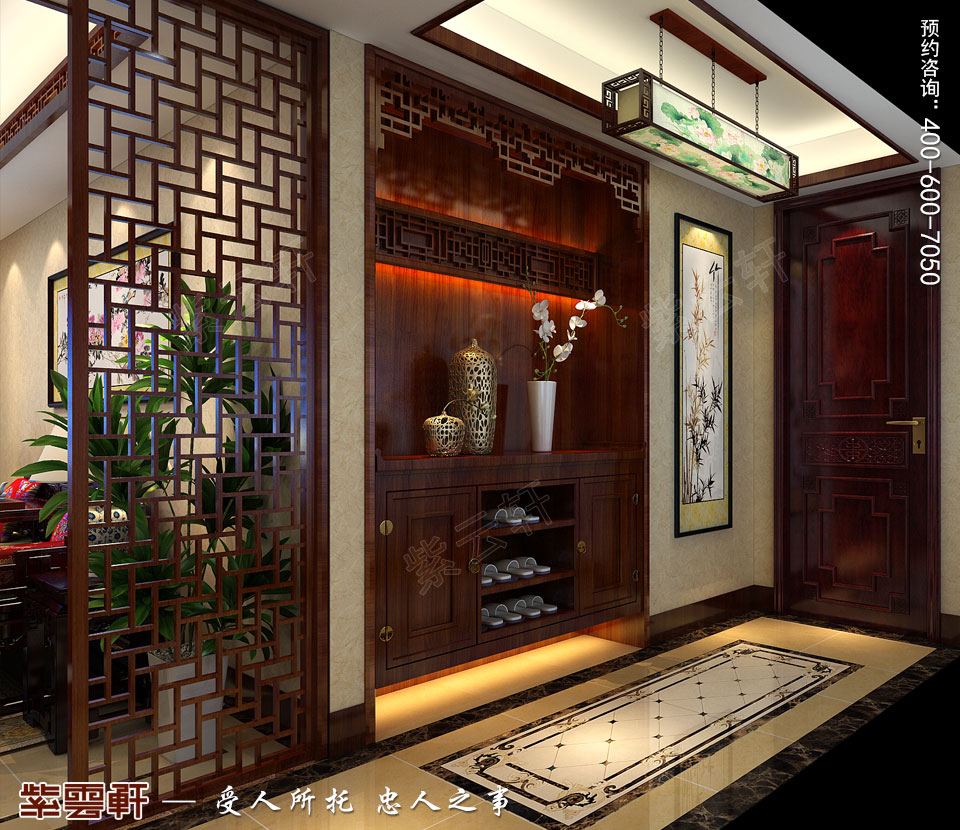 門(mén)廳<a href=http://www.disposabletattoopen.com/fuguzhongshi/ target=_blank class=infotextkey>復(fù)古中式風(fēng)格</a>裝飾效果圖
