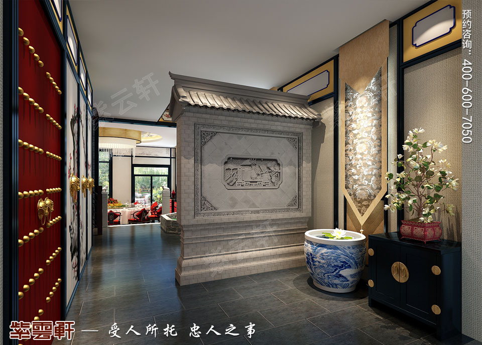 私人會(huì)所門廳復(fù)古<a href=http://www.disposabletattoopen.com/ target=_blank class=infotextkey>中式裝修效果圖</a>