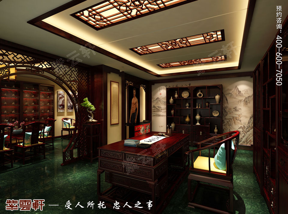 中式裝修設計私人會所總經理辦公室效果圖